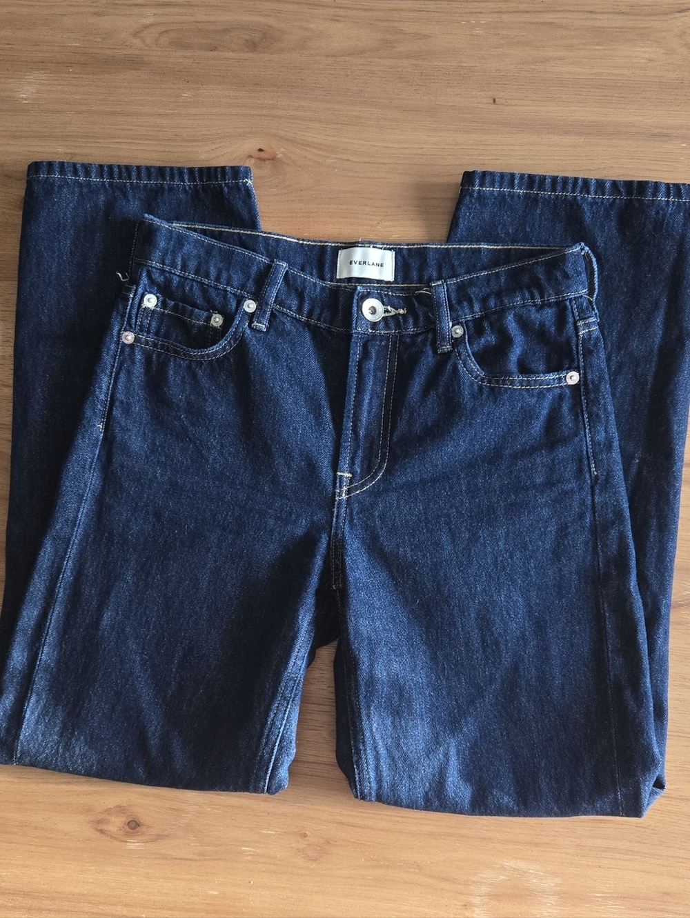 Everlane Straight Leg Jeans | Size 23R | Dark Wash Minimal Denim